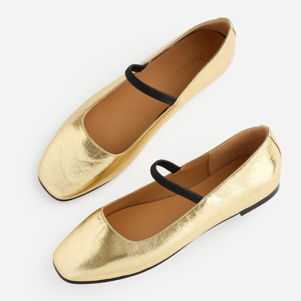 Madewell Greta Gold and Black Mary Jane Flats
